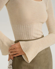Apricot Bell Sleeve Knit Tee | Rihoas