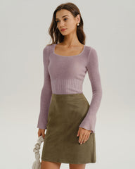 Purple Bell Sleeve Casual Knit Tee | Rihoas
