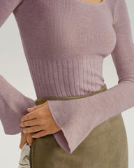 Purple Bell Sleeve Casual Knit Tee | Rihoas