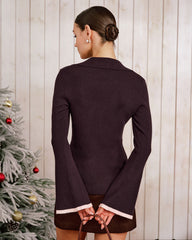 Purple Contrasting Bell Sleeve Knit Cardigan | Rihoas
