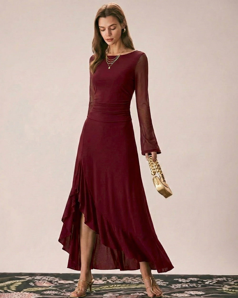 Red Boat Neck Maxi Dress | Rihoas