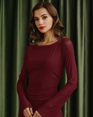 Red Boat Neck Maxi Dress | Rihoas