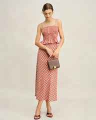 Pink Plaid Shirred Tank Top | Rihoas