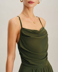 Green Chiffon A-Line Slip Maxi Dress | Rihoas