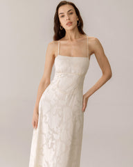 Apricot Jacquard Corset Slip Maxi Dress | Rihoas