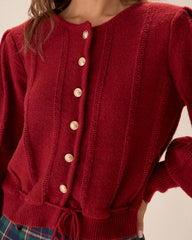 Red Lantern Sleeve Single-Breasted Cardigan | Rihoas