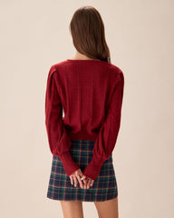 Red Lantern Sleeve Single-Breasted Cardigan | Rihoas