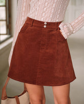 Brown Retro Corduroy A-Line Mini Skirt | Rihoas