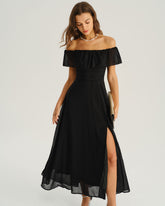 Black The Shoulder A-Line Maxi Dress | Rihoas