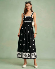 Black Floral Contrasting Slip Maxi Dress | Rihoas
