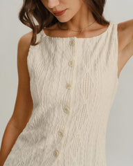 Beige Boat Neck Button Tank Top | Rihoas