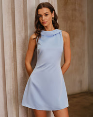 Blue Satin Cowl Neck Backless Mini Dress | Rihoas