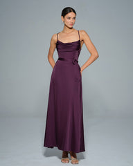 Purple Cowl Neck Satin Maxi Dress | Rihoas