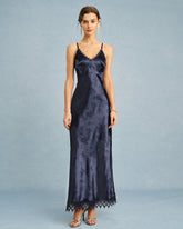 Navy Jacquard Lace Slip Maxi Dress | Rihoas