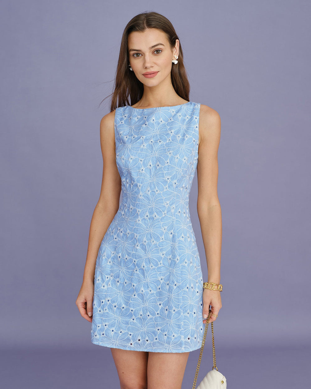 Blue Embroidery Sleeveless Mini Dress | Rihoas