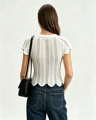 White Round Neck Textured Tee | Rihoas