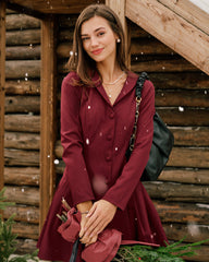 Wine Red Button A-Line Mini Dress | Rihoas