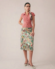 Red Plaid Cap Sleeve Button Blouse | Rihoas