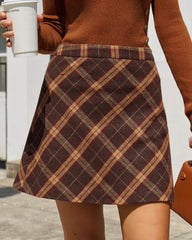 Brown High Waisted Plaid Mini Skirt | Rihoas