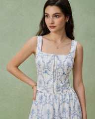 White Floral Ruched Tank Top | Rihoas