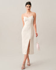 The Wave Textured Pearl Strap Midi Dress | Rihoas