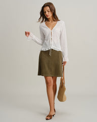 Green Suede Straight Mini Skirt | Rihoas