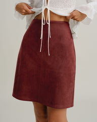 Red Suede Straight Slit Mini Skirt | Rihoas