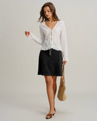 Black Suede Straight Slit Mini Skirt | Rihoas