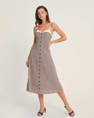 Coffee Plaid Slip Midi Dress | Rihoas