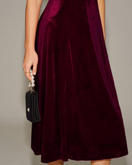 Red Velour Sweetheart Neck Midi Dress | Rihoas