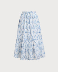 White Floral Tiered Midi Skirt | Rihoas