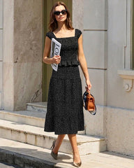 Black Square Neck Polka Dot Tank Top | Rihoas