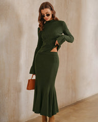 Green Knit Mermaid Midi Skirt | Rihoas