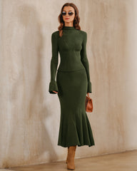 Green Knit Mermaid Midi Skirt | Rihoas