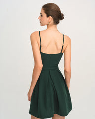 Green A-Line Pleated Slip Mini Dress | Rihoas