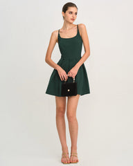Green A-Line Pleated Slip Mini Dress | Rihoas