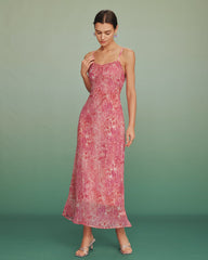 Pink Polka Dot Slip Maxi Dress | Rihoas