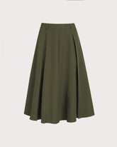 Green A-Line Pleated Midi Skirt | Rihoas