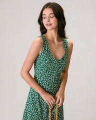 The Green V Neck Floral Button Midi Dress | Rihoas