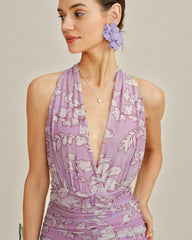 Purple Halter Floral Maxi Dress | Rihoas