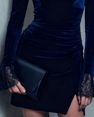 Blue Velour Square Neck Mini Dress | Rihoas