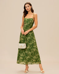 Green Floral X Cross Slip Maxi Dress | Rihoas