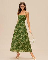 Green Floral X Cross Slip Maxi Dress | Rihoas