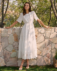 White V Neck Floral Maxi Dress | Rihoas