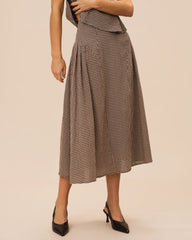 Brown Plaid Midi Skirt | Rihoas