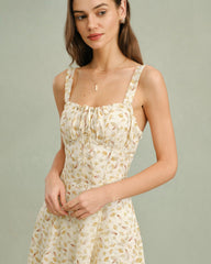 Apricot Floral Zipper Slip Midi Dress | Rihoas