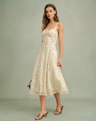 Apricot Floral Zipper Slip Midi Dress | Rihoas