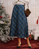Blue Plaid A-Line Midi Skirt | Rihoas