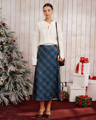 Blue Plaid A-Line Midi Skirt | Rihoas