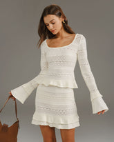 Beige Ruffle Bell Sleeve Tee | Rihoas